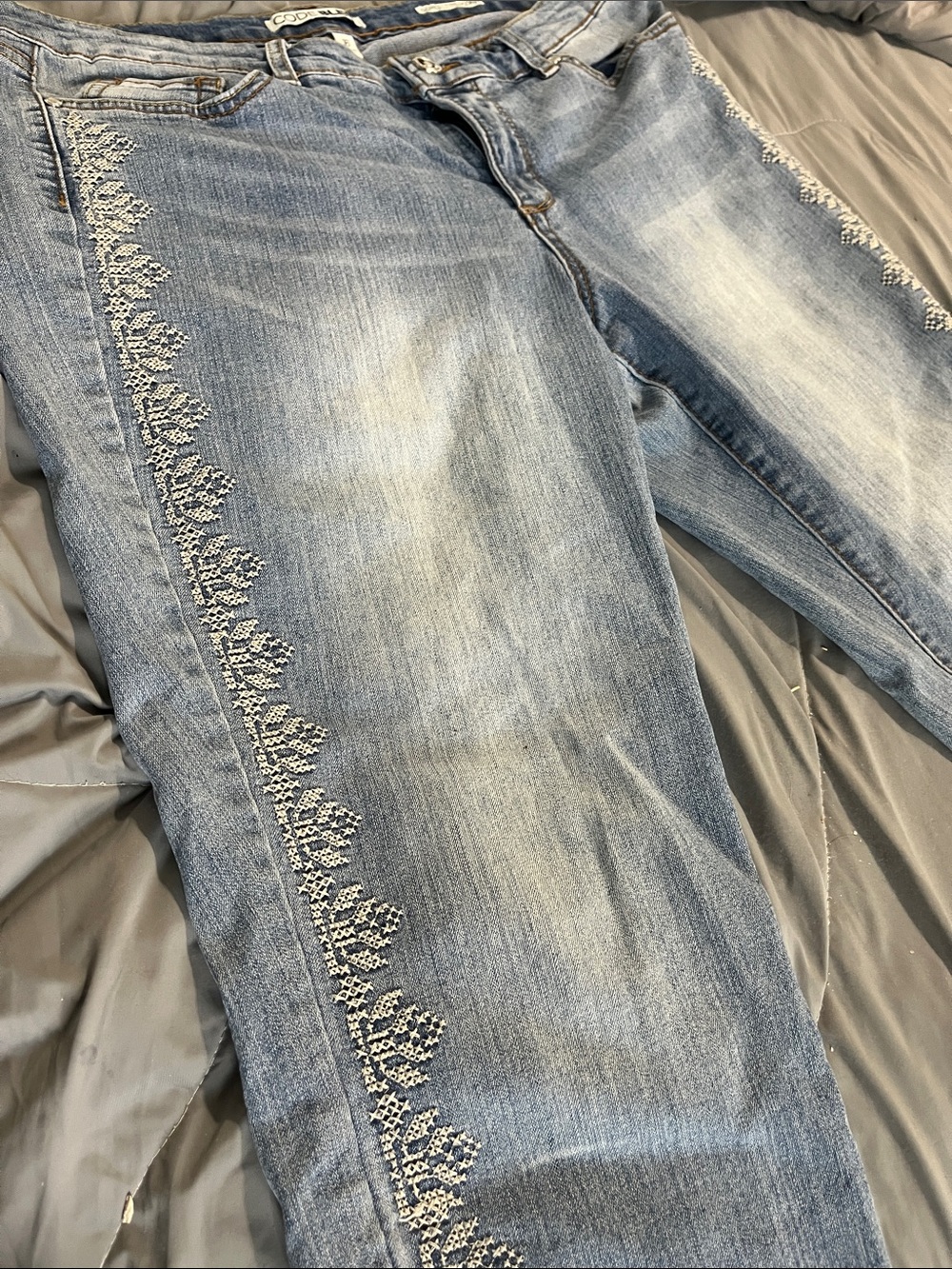Code Bleu Light Blue Denim Jeans size 16 with Embroidery
